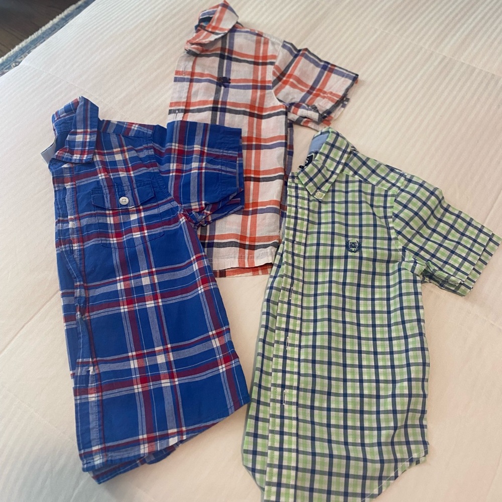 Kids Plaid Button Down Shirts - Blue, Green, and Orange 4T and 5T